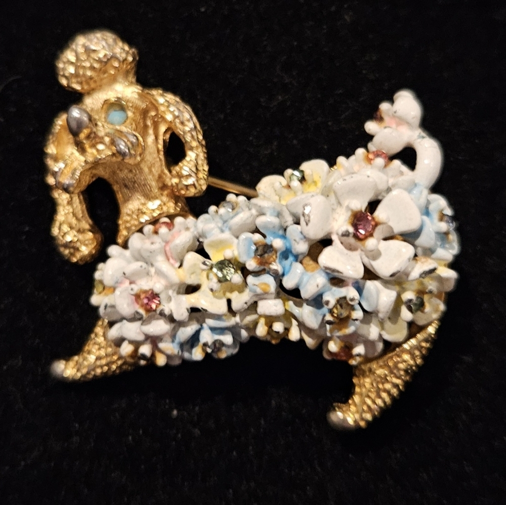 Vintage Gold and Floral Poodle Brooch- SAO